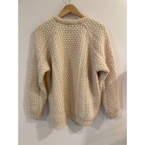 Patrick Malin 100% Pure Wool Fishermen's Thick Sweater Cable Knit Cream Mens L - Picture 2 of 10